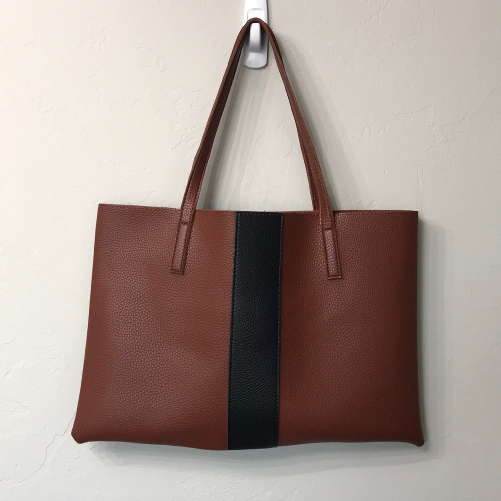 Vince Camuto brown and black striped tote.